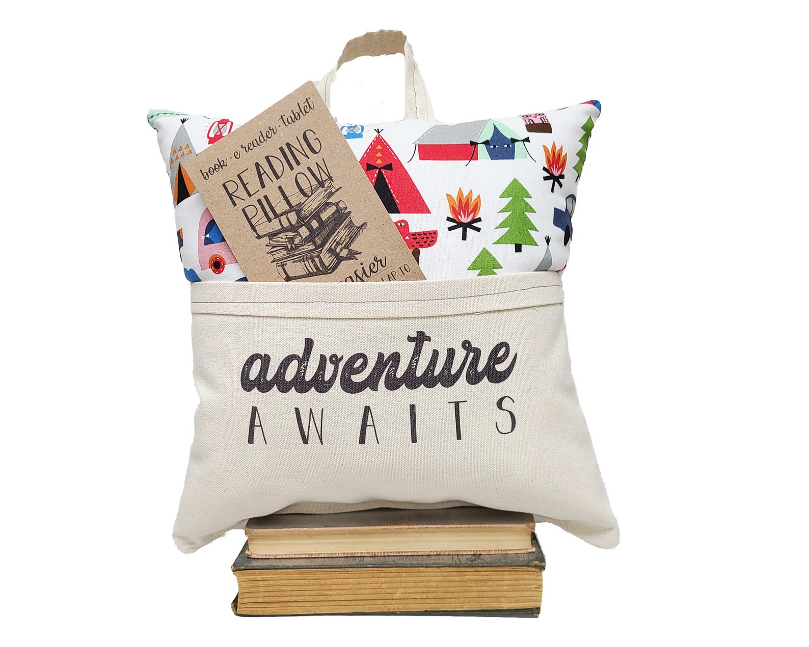 Reading Pillow Adventure Awaits camp Book Pillow Travel Etsy