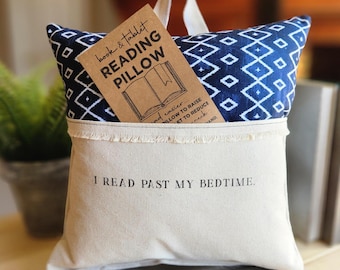 I Read Past My Bedtime, Reading Pillow, Tablet Pillow, Navy Print