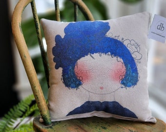 Garden Girls, Blue, TINY Pillow