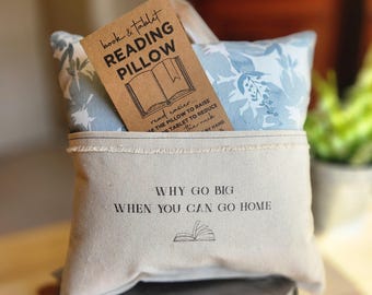 Go Big or Go Home, Reading Pillow, Tablet Pillow, blue zinnia print