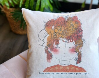 Garden Girls, Dahlia, Orange 18x18 Accent Pillow, pillow cover