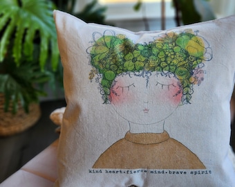 Garden Girls, Meadow, Green 18x18 Accent Pillow, pillow cover