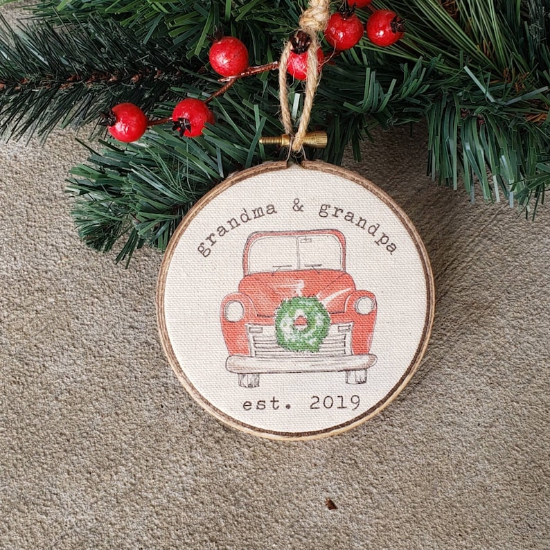 Farmhouse Christmas Hoop Ornament Grandma and Grandpa 2019