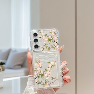 Kirschblüte inspiriert Kartenhalter für Samsung S24 S25 S23 S22 Ultra Plus FE - TPU Brieftasche Handyhülle