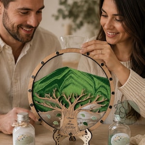 Tree Wedding Sand Ceremony Set, Tree of Life Unity Frame for anniversary, Personalized Family Blending Sand Alternative Sand Box Keepsake