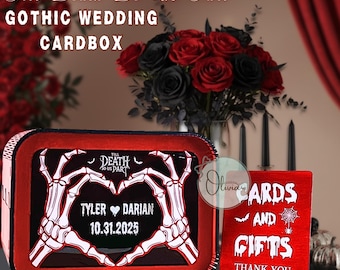 Gothic Wedding Card Box: Skeleton Hands, Personalized Keepsake