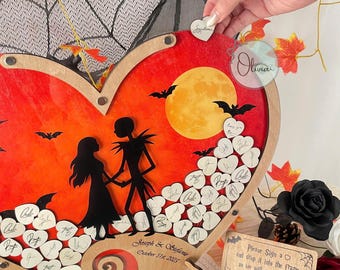 Libro de firmas alternativo para bodas con temática gótica, buzón de firmas para bodas de Halloween, libro de firmas alternativo para bodas de Pesadilla antes de Navidad