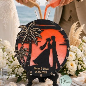 Sand Wedding Ceremony Set, Personalized Palm Tree Wedding Frame, Unity Sand Ceremony Kit for Beach Wedding, Rustic Couple Keepsake Decor