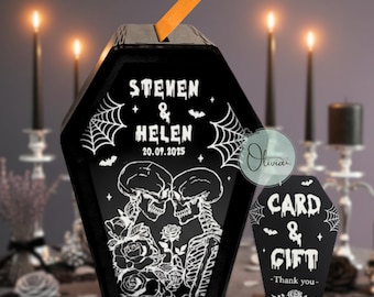 Caja gótica para tarjetas de boda, portatarjetas de boda de Halloween, caja de recuerdos personalizada para tarjetas y sobres, decoración de madera para Halloween