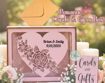 Floral Heart Wedding Card Box, Personalized Wooden Keepsake