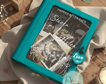 Álbum de fotos em madeira com tampa de acrílico, ideal para guardar lembranças, guardar fotos e recordações. Perfeito para casamentos e famílias.