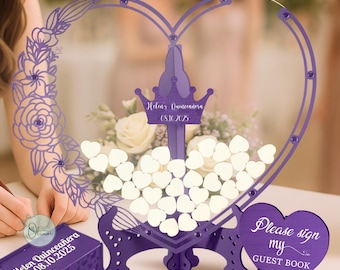 Heart Guest Book for Quinceañera Drop Box Alternative Wooden Floral Guestbook Custom Keepsake Sign for Sweet 16 Birthday or Mis Quince Party