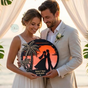 Set per la cerimonia nuziale sulla sabbia, cornice nuziale personalizzata con palma, kit per la cerimonia dell'unità sulla sabbia per matrimoni in spiaggia, decorazione rustica ricordo per la coppia.