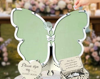 Libro de visitas con forma de mariposa, marco para guardar dulces 16 o quinceañeras, libro de visitas acrílico personalizado para decoración de cumpleaños o bodas.