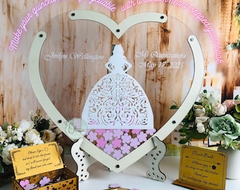 Heart Guest Book for Quinceañera Wooden Acrylic Drop Box Alternative Princess Custom Guestbook Keepsake for Sweet 16 Birthday Decor