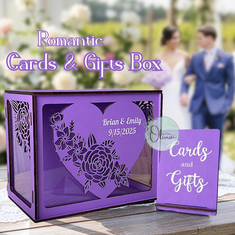 Purple-themed wedding reception supplies - purple personalized wedding card box