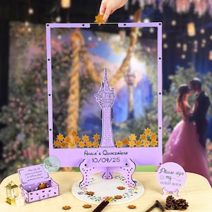 Fairytale Guest Book Alternative Drop Box Wooden Castle Central Part Custom Sign Keepsake for Quinceañera or Sweet 16 Birthday