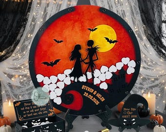 Jack and Sally Wedding Guest Book Alternative, Halloween Drop Box