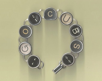 Typewriter Key Bracelet - says GO CUBS