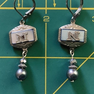 1920&#39;s Art Deco Cufflink Earrings with initial &quot;N”