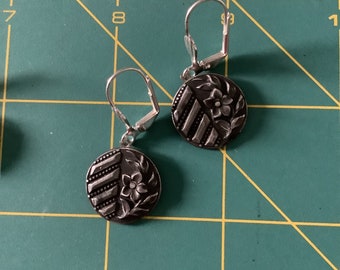 c1800s Pewter Button Earrings