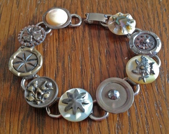 c1800s Mother of Pearl Waistcoat button bracelet