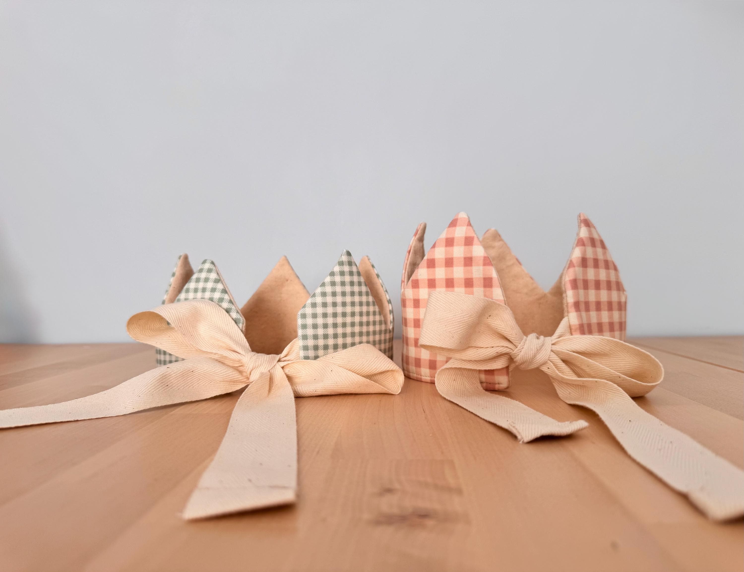 Gingham, Stripe Cotton Play Crown, Soft Adjustable Dress-up Crown for Toddlers, Kids, Fabric Birthday Crown
