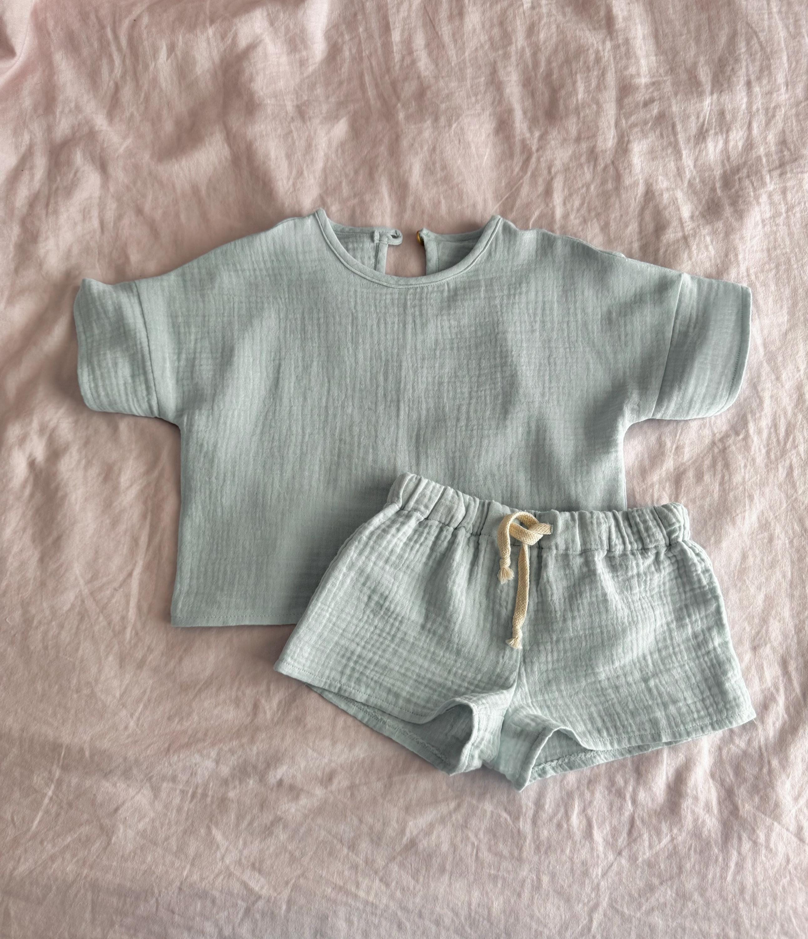 Toddler & Kids Double Gauze Cotton Set | 2-Piece Summer Outfit | Soft Breathable Top and Shorts | Handmade Loungewear for Boys and Girls