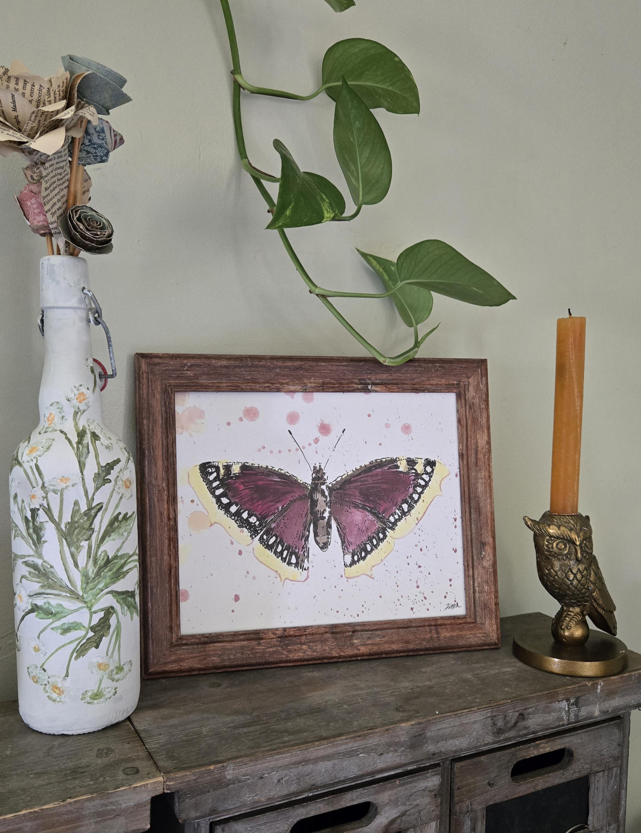 Mourning Cloak Butterfly Art Print: Whimsical Watercolor & Ink - Etsy
