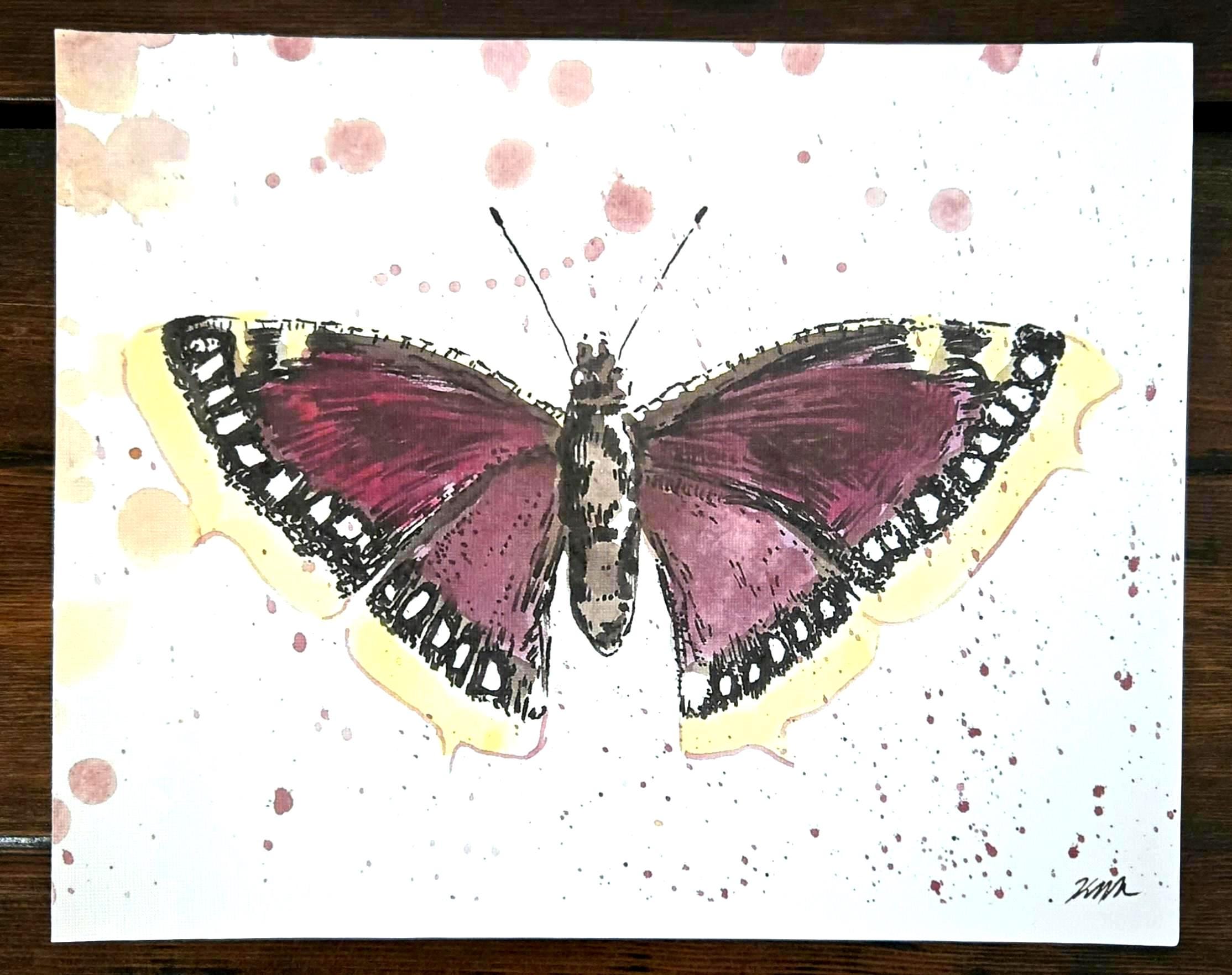 Mourning Cloak Butterfly Art Print: Whimsical Watercolor & Ink - Etsy