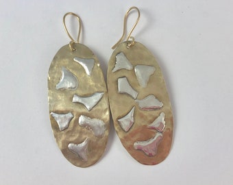 Mixed metal large oval earrings