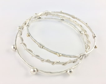 Stacking Hand crafted textured and beaded Bangle Bracelets