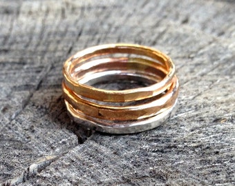 Tri-color Hand Forged Stacking Rings