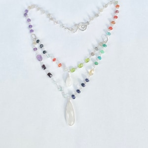 Double Strand Gemstone Necklace with Moonstone Pendants