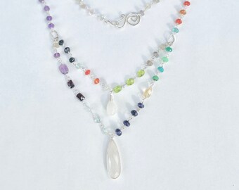 Double Strand Gemstone Necklace with Moonstone Pendants