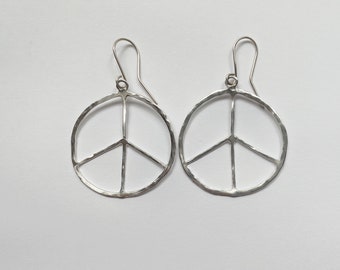 Hand forged Sterling Peace Sign Earring