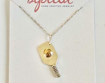 Silver & Gold Pickleball Paddle Necklace--for women or men
