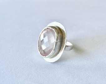 Brilliant Large Rose Quartz hand crafted Ring