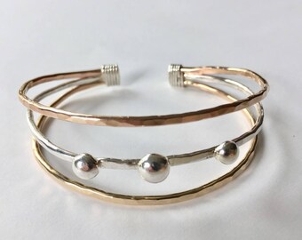 Tricolor Hand forged Cuff Bracelet