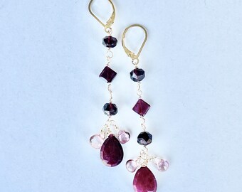 Ruby and Tourmaline Drop Earrings