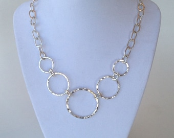 Artisan hand forged Sterling Circle and links Necklace