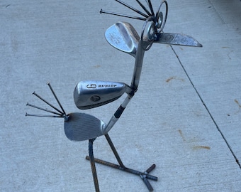 Golf Irons Bird, Recycled garden sculpture, Yard Art, Metal