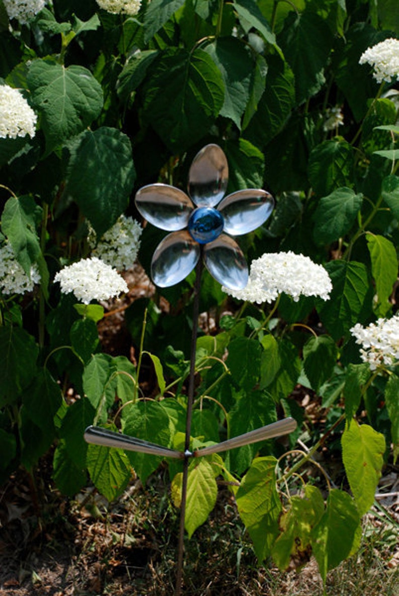 5 Spoon Recycled Flower Garden Stake Art Sculpture image 3