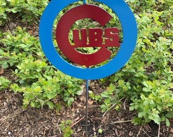 Chicago Cubs yard garden stake, home decor, baseball art, gifts, metal sign, yard decorations, yard sculpture, Chicago, Cubs