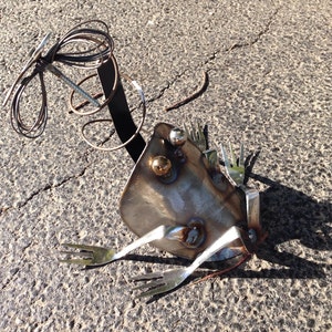 Frog Recycled Garden Art with fly