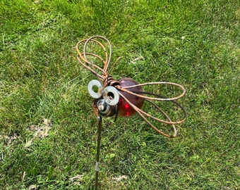 Large lightning bug Recycled Garden Art Yard Stake Upcycle