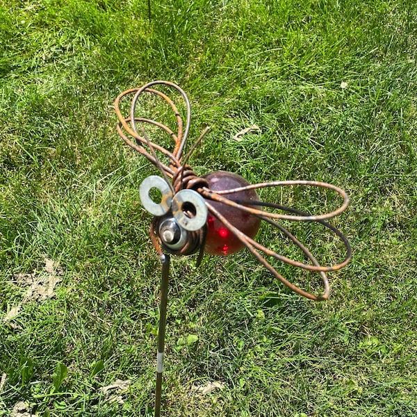 Large lightning bug Recycled Garden Art Yard Stake Upcycle