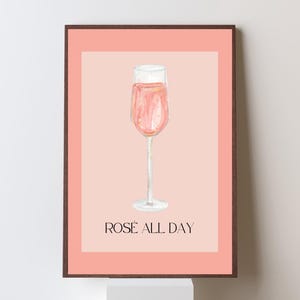 Rosé All Day Printable – Wine Glass Wall Art – Funny Wine Quote Print – Rosé Digital Download – Summer Kitchen or Bar Cart Decor a2 a3 a4