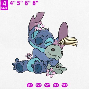 Cute Blue Monster Sleeping with Bunny Embroidery, Adorable Cartoon Machine Embroidery File for Kids, Hawaii Style Design, Instant Download