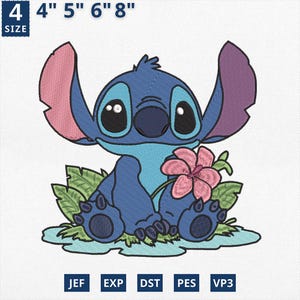 Floral Blue Monster Embroidery Design, Cartoon Blue Monster Design, Cute Cartoon Character Machine File, Instant Download